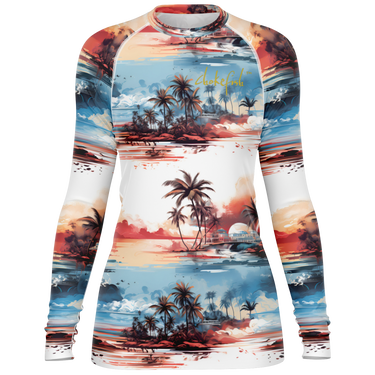 Chokefish™ Long Sleeve Rashguard Trees&Boats Woman's Shirt-001